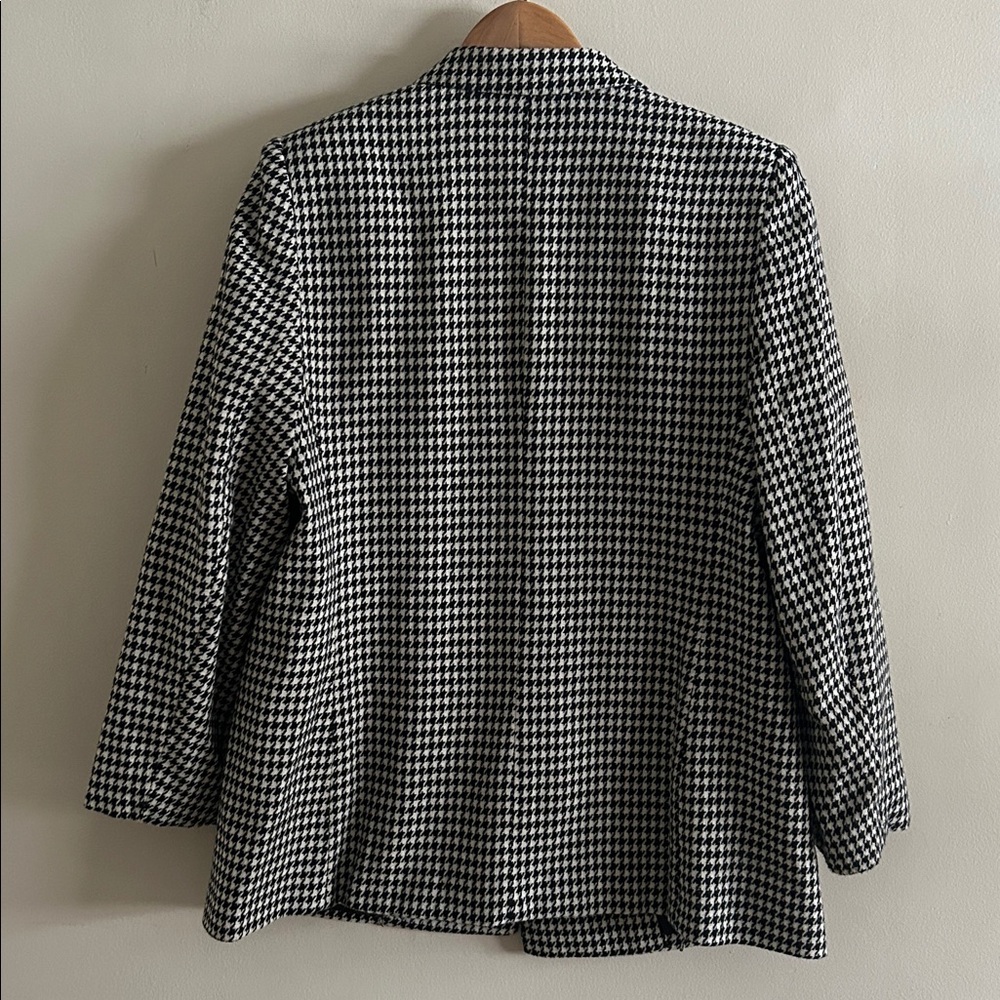 Vtg Requirements Black White Houndstooth Wool Blend Lined Double Breasted Blazer - Picture 3 of 12